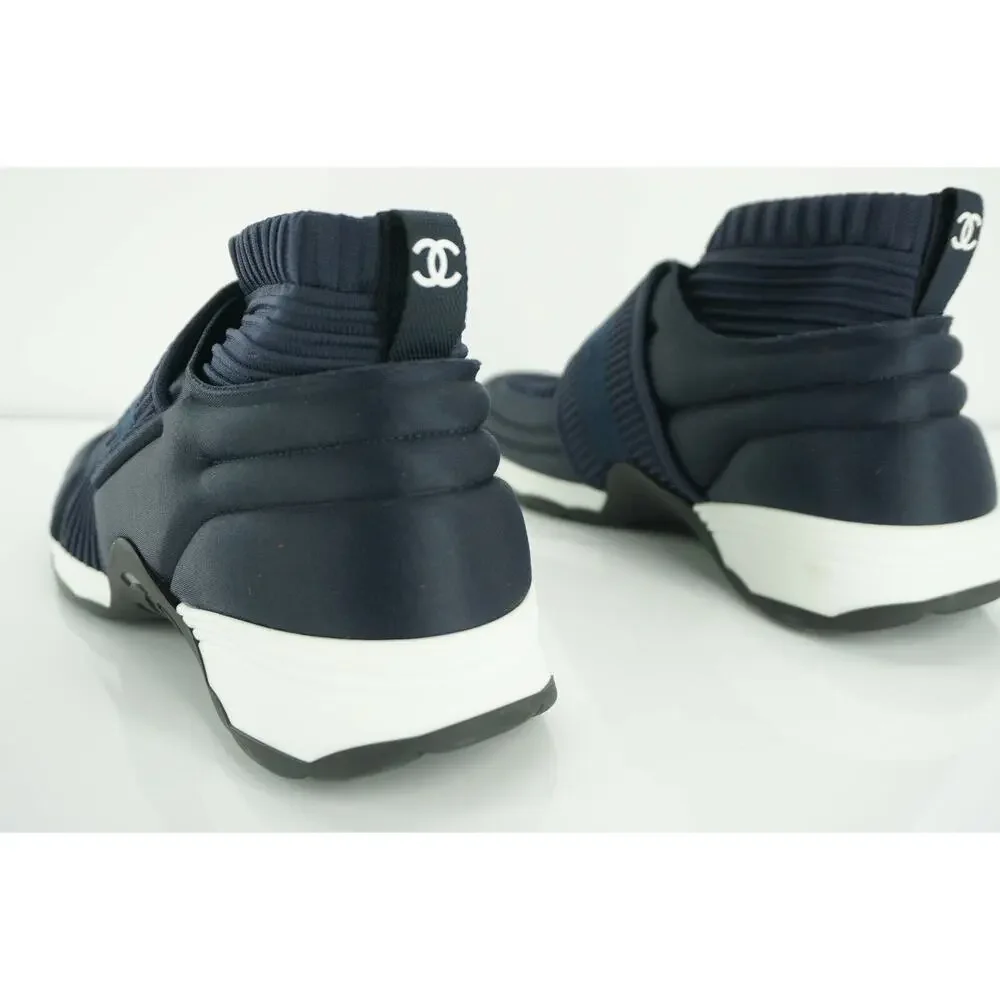 Chanel Navy Blue Stretch Fabric CC Logo High Top Sneaker Sock